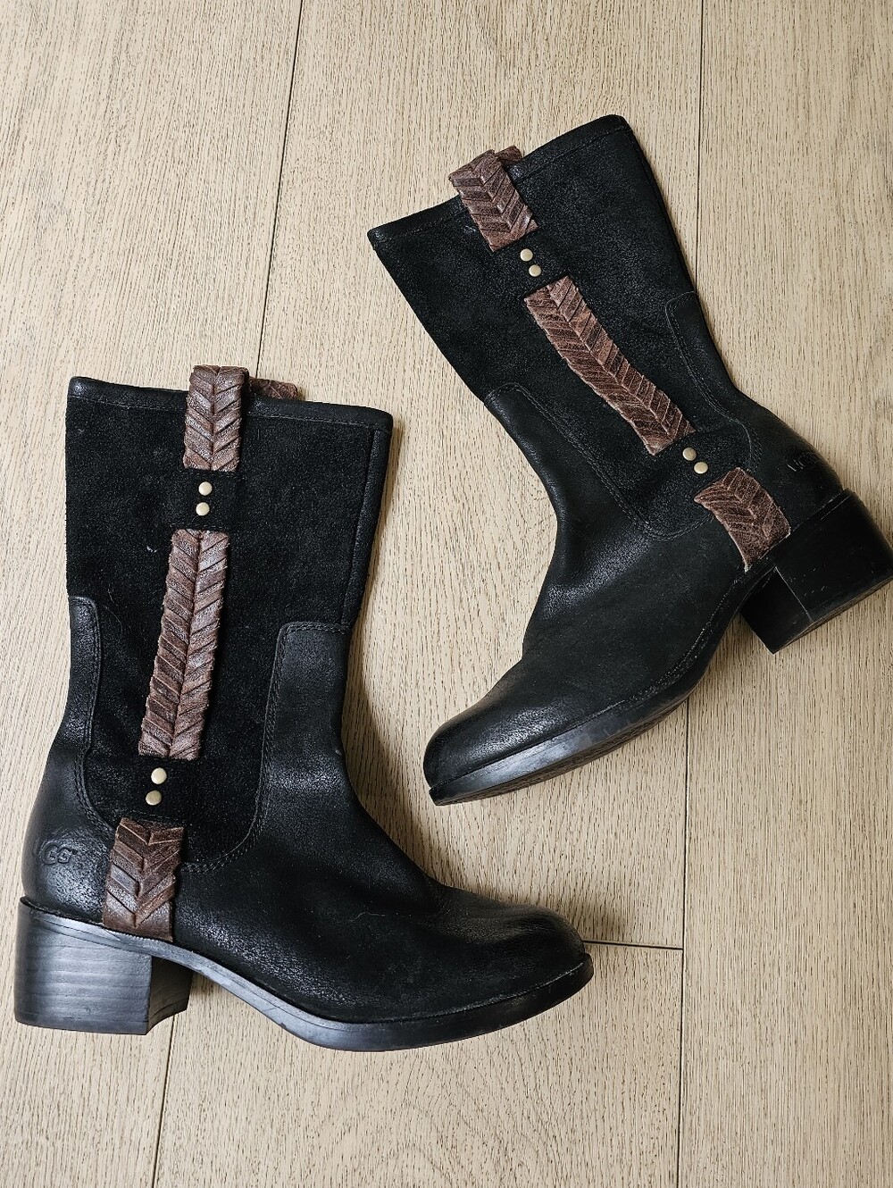 $240 UGG Jaspar Genuine Sheepskin Braided Tall Mid Calf Boots 6.5